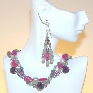 Amethyst, Serpentine & Amazonite Necklace Set